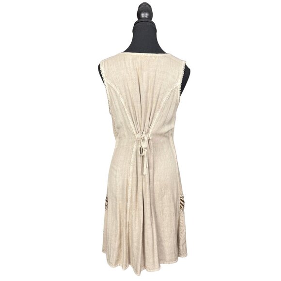 Vintage 90s Boho Floral Embroidered Dress, Leopard Print, Neutral Cotton Rayon - Picture 6 of 9